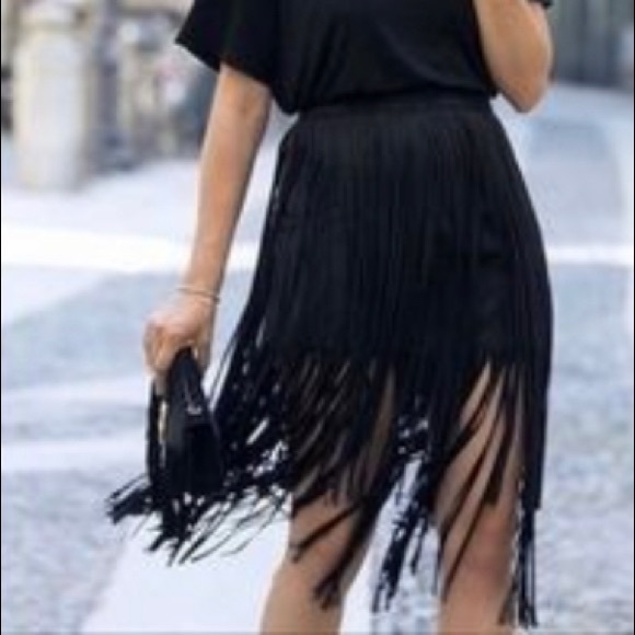 Zara Dresses & Skirts - Zara black fringe skirt